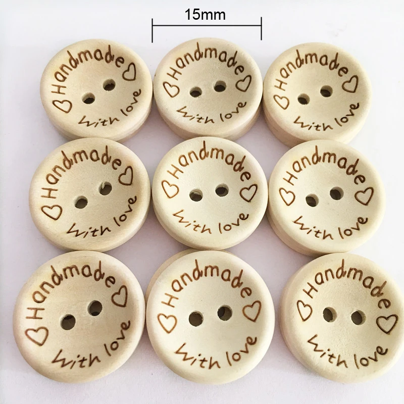 handmade with love 100 шт Круглые деревянные кнопки ручной работы с любовью пуговицы из натурального дерева DIY скрапбукинг Швейные значки - Цвет: handmade with love