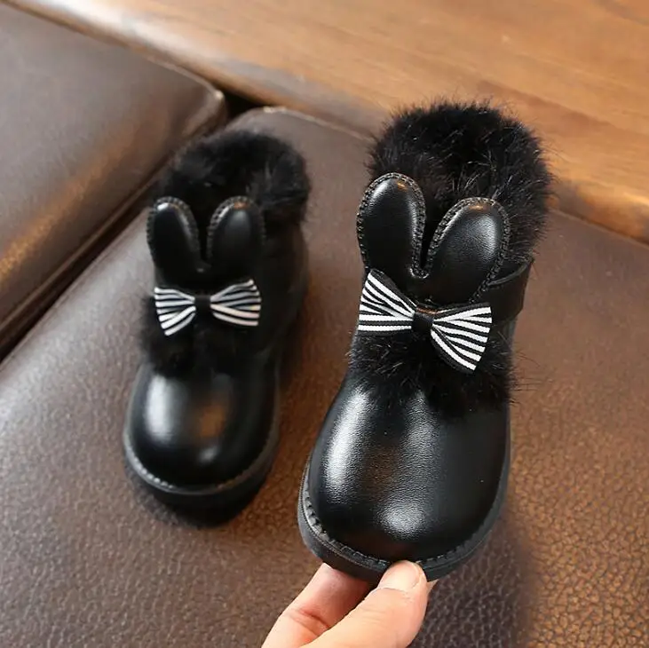 Милая обувь с кроличьими ушками для малышей; обувь с мехом; Новинка; Зимние Детские водонепроницаемые ботильоны из искусственной кожи; ботинки для девочек - Цвет: photo color