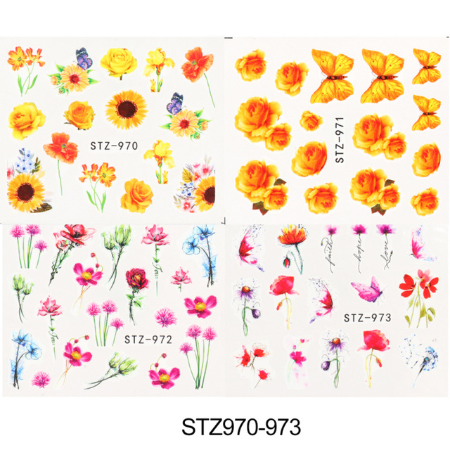 Leaf Vine Stickers For Nails Fashion Purple Flowers Water Sliders Butterfly Geometry Nail Art Decals Set LASTZ888-STZ891