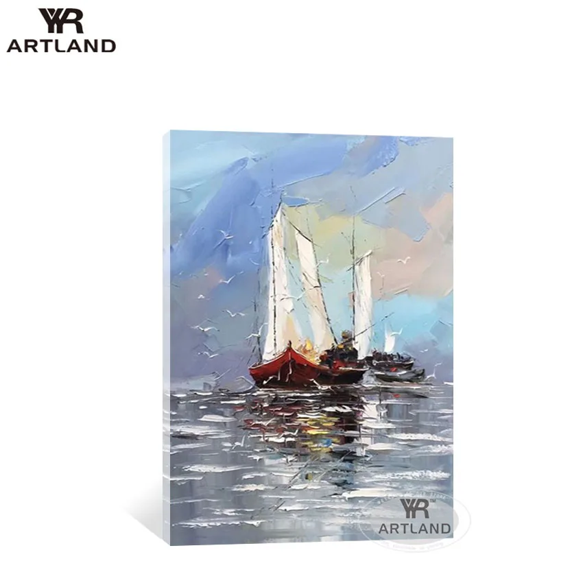 

Nordic abstract sailboat on the sea landscape picture for home decor Handmade oil painting on canvas wall art poster for room