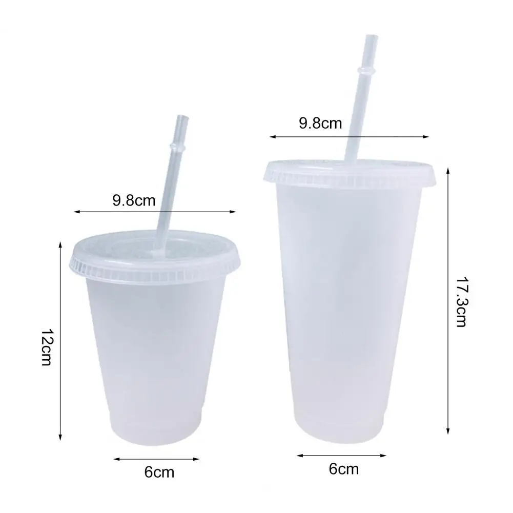 5Pcs/set 500ml/700ml Water Cup Food Grade Anti-deform PP Water Straw Cup with Lid Portable Plastic