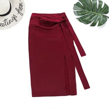 Новая Осенняя Офисная Женская Однотонная юбка на шнуровке с высоким разрезом на молнии, женская тонкая юбка, простая элегантная женская юбка миди, Jupe Femme