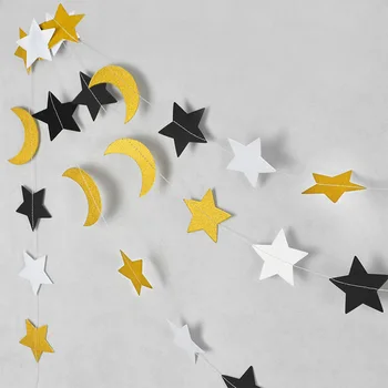 

Eid Mubarak Gold Black Moon Star Garland Banner Cupcake Topper Ramadan Islam Muslim Event Party Supplies