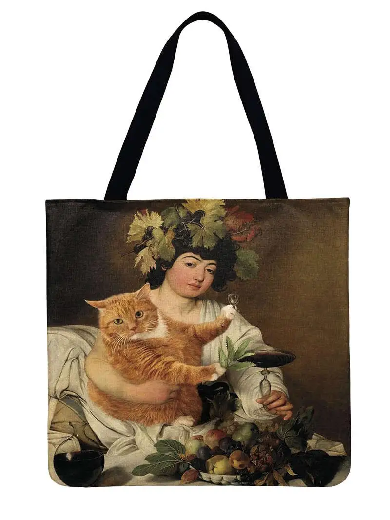 Женская сумка на плечо с забавным принтом кота, Повседневная Сумка-тоут из льна, пляжная сумка, складная сумка для покупок, многоразовая модная сумка - Цвет: 3