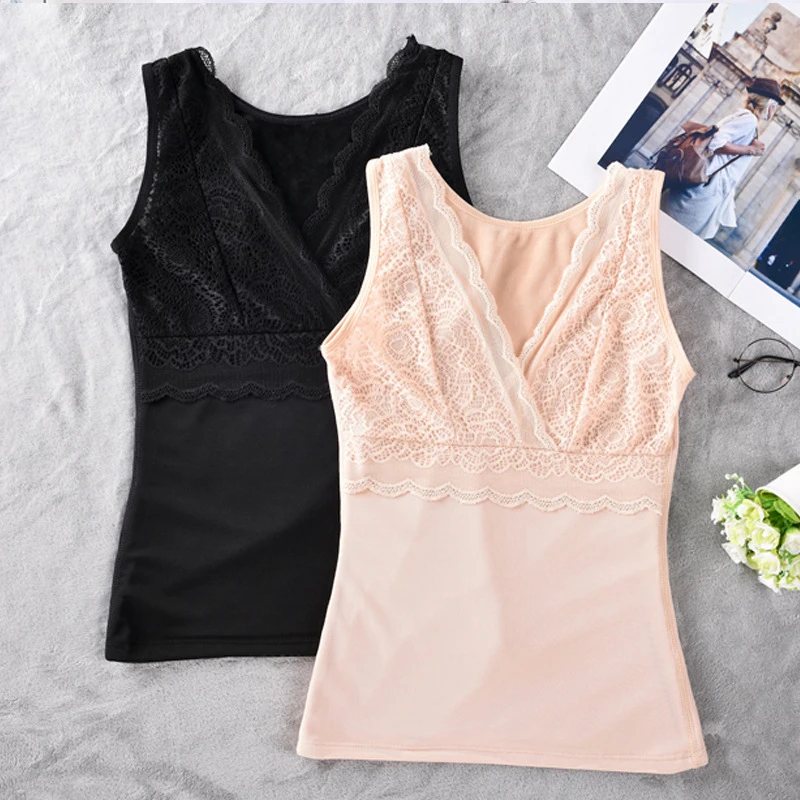 Kylie Pink Women Thermal Cami Tank Tops Winter Warm Slim Shape Deep V Plus  Size Xl-5xl Underwear Lace Corset Velvet Camisole - Tanks & Camis -  AliExpress