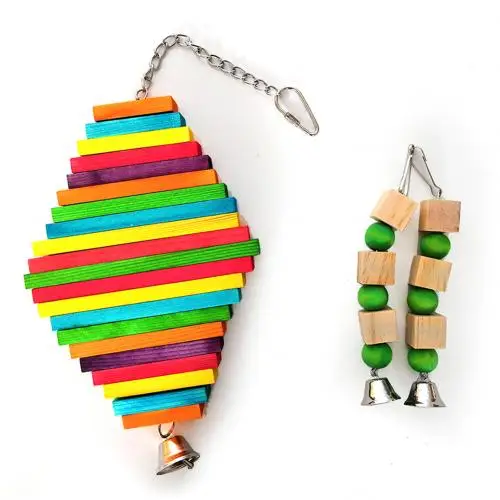 Multicolor 2 шт Pet Bird Многослойные строительные блоки Висячие бусинки-колокольчики жевательные игрушки - Цвет: Multicolor