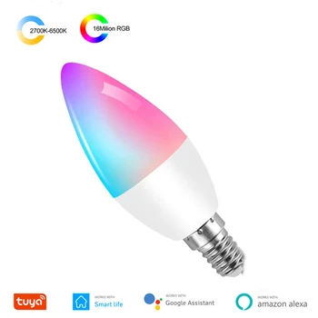 

Tuya E14 WiFi Smart Bulb LED RGB+W+C Candle Dimmable Light Remote Control Bulb Work with Alexa Echo Google Home