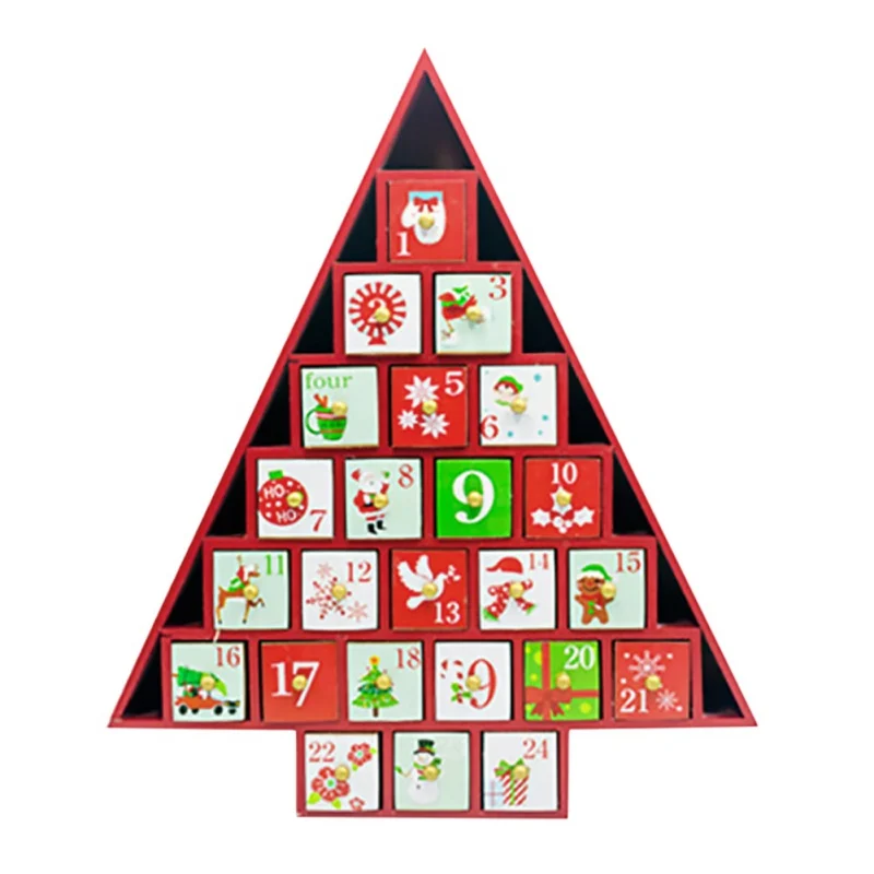 

Christmas Decor Christmas Decorative Desktop Gift Ornament Toy Table Wooden Calendar 24 Drawers Countdown Tree Shape Storage Box