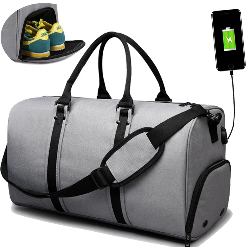 

men travel bags Usb charge large capacity waterproof canvas men travel bag big luggage duffle bag 45L travel bags hand luggage