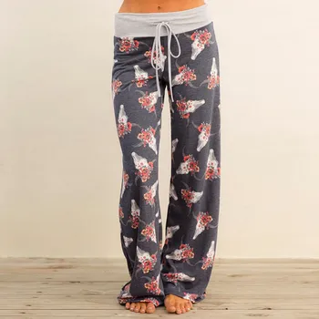 

JAYCOSIN Women Pants Ladies Summer Floral Prints Drawstring Wide Leg Pants Leggings Loose Women's Trousers stacked sweatpants