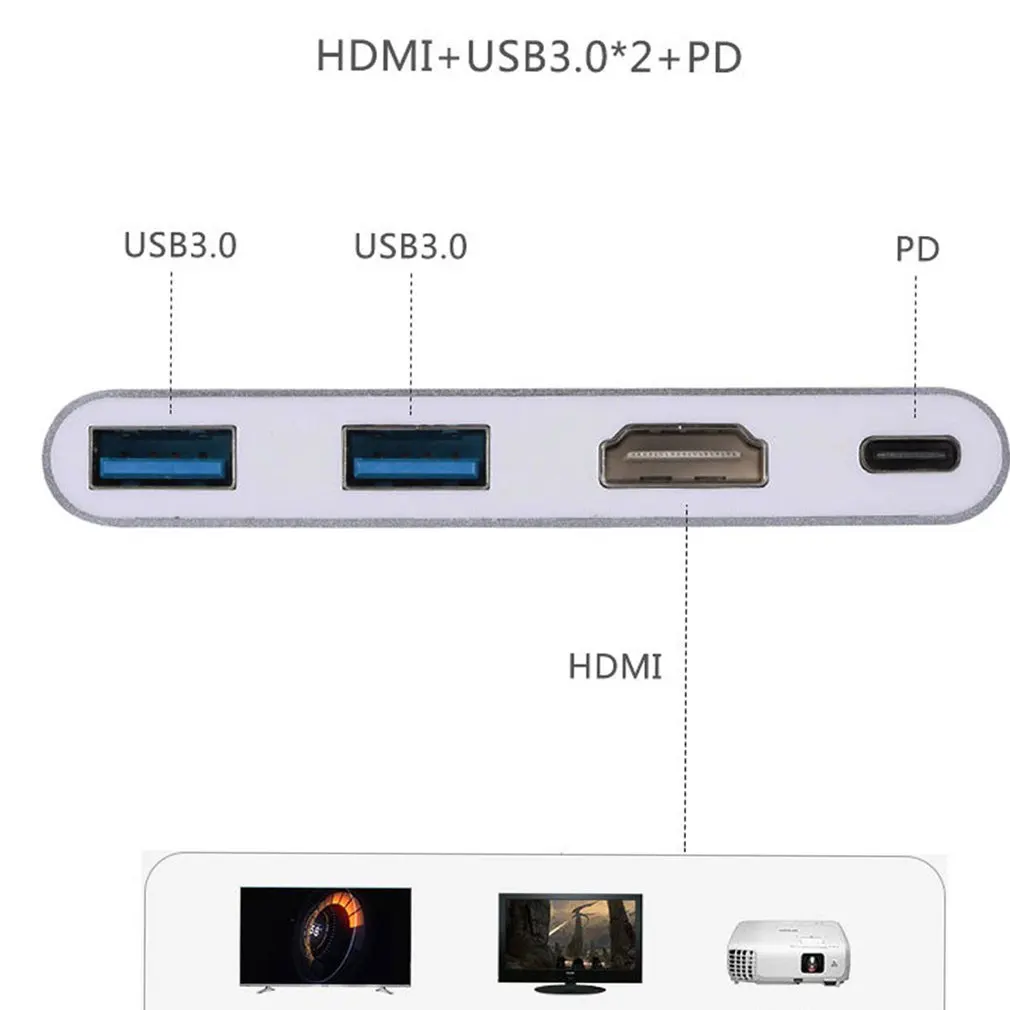 Адаптер многопортовый av-конвертер USB3.0 к HDMI адаптер 4K type C с 2 портами USB 3,0 порт зарядки для MacBook Pro