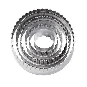 

6PCS Stainless Steel Circle Biscuit Making Mold Form Fondant Cutter Set Double Side Fluted & Plain Edges Cookie Cutter Round