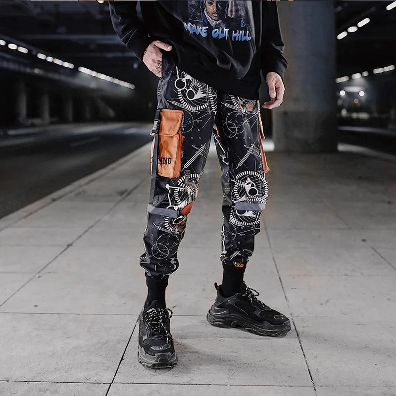 Casual Trousers Pants Comics Printed Loose Sports Mens Hip-Hop Beam Foot-Harem