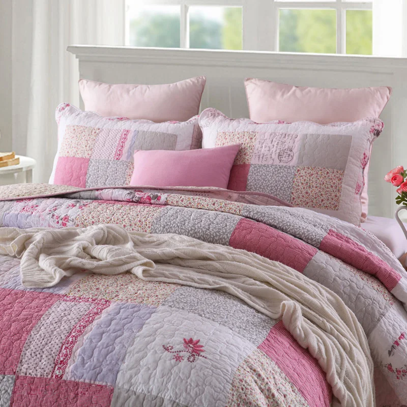

Summer Cotton Bedspread Quilt Set 3pcs Quality Patchwork Quilts Bed Cover Pillowcase King Queen Size Quilted Coverlet sets