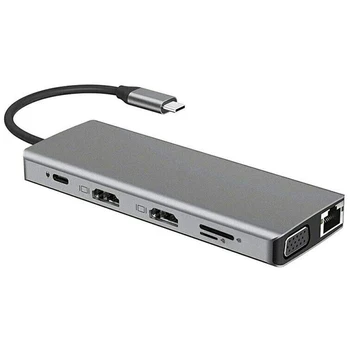 

USB C Hub 12 in 1 Type C to USB-C USB3.0 HDMI VGA PD Hub Adapter Docking Station Compatible for Thunderbolt 3
