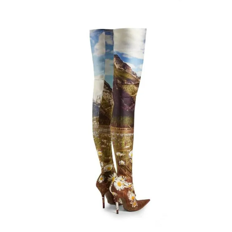 Новая модель; botas mujer; Высококачественная обувь; женские ботфорты выше колена; высота каблука 11 см; женские сапоги с цветком; американские размеры 3-16; 17 - Цвет: Небесно-голубой