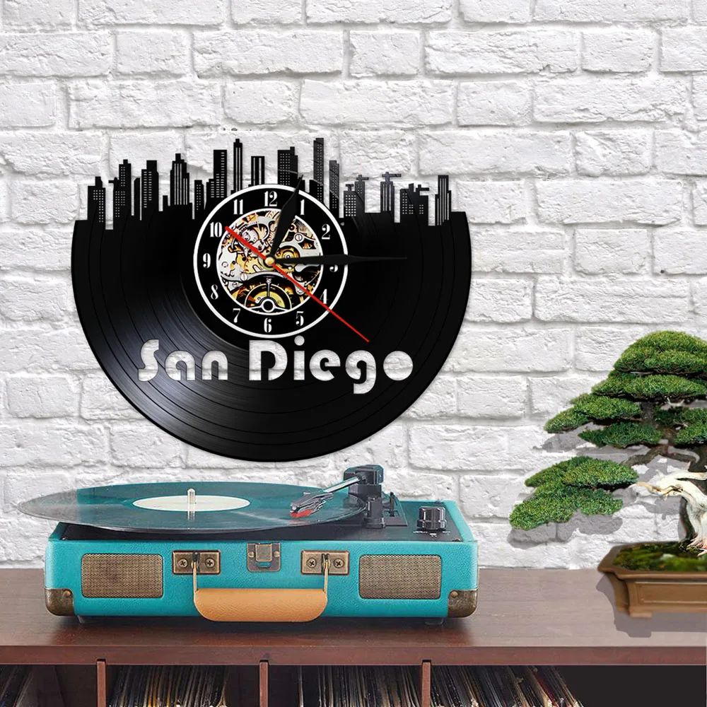 San Diego Cityscape 3D Wall Clock Skyline Vinyl Record Clock Handmade Retro Decorative Wall Clock Tourist Souvenir