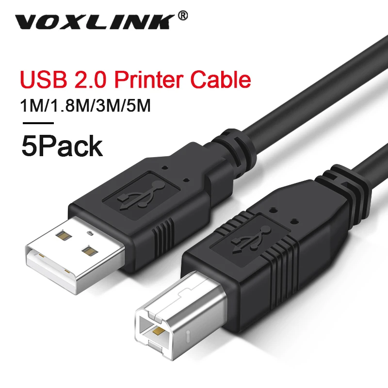 VOXLINK, 5 шт. в упаковке, USB 2,0, кабель для печати, тип A-B, кабель для принтера «Папа-папа», для камеры, Epson, hp, ZJiang, DAC, usb-кабель для принтера