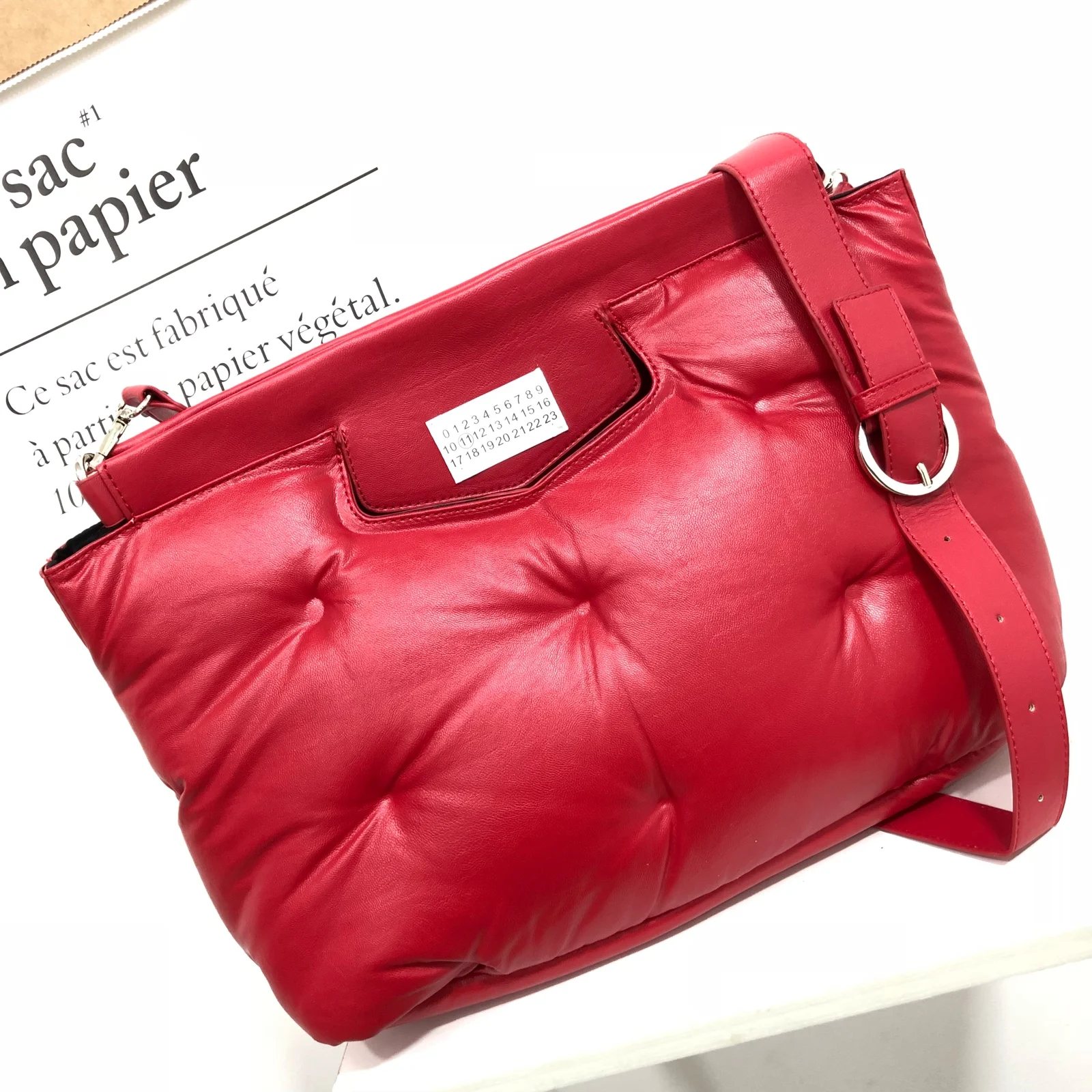 red-large Новая модная женская сумка через плечо красная Серебряная цепочка хлопковая нить Подушка на молнии ручная сумка - Color: red-large
