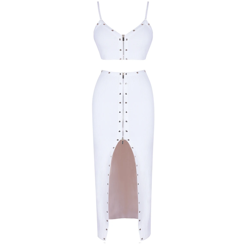 Kaufen Ocstrade 2019 Neue Sommer Weiß Strap Sleeveless 2 Stück Perlen Split Sexy Verband Kleid PF1203 White