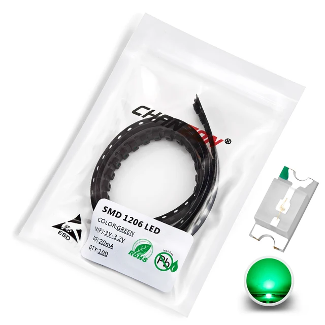 100 pcs 1206 SMD LED Emitting Diode Kit Lamp Chip Light Beads Warm White Red Green Blue Yellow Orange UV Pink Micro 3V SMT DIY 100pcs Green