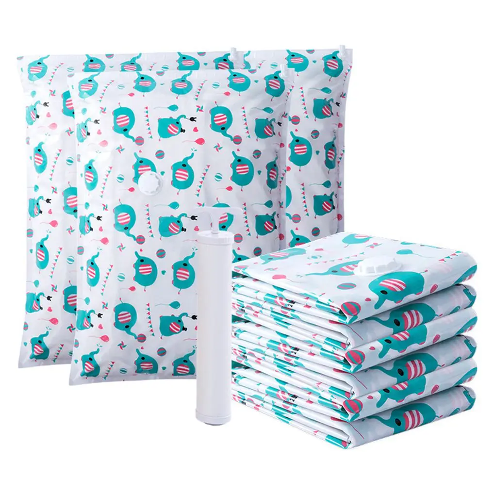 11pcs Vacuum Bag Printed Space Saver Vacuum Compression Bag Quilt Organizer with Pump for Travel Home