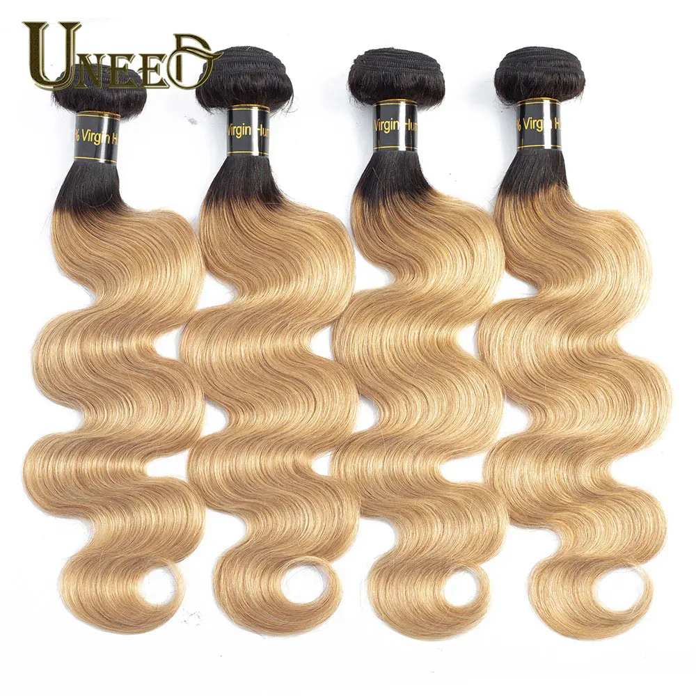 Uneed T1B/27 Ombre светлые перуанские волнистые пучки 1/3/4 шт. не Реми искусственные пряди