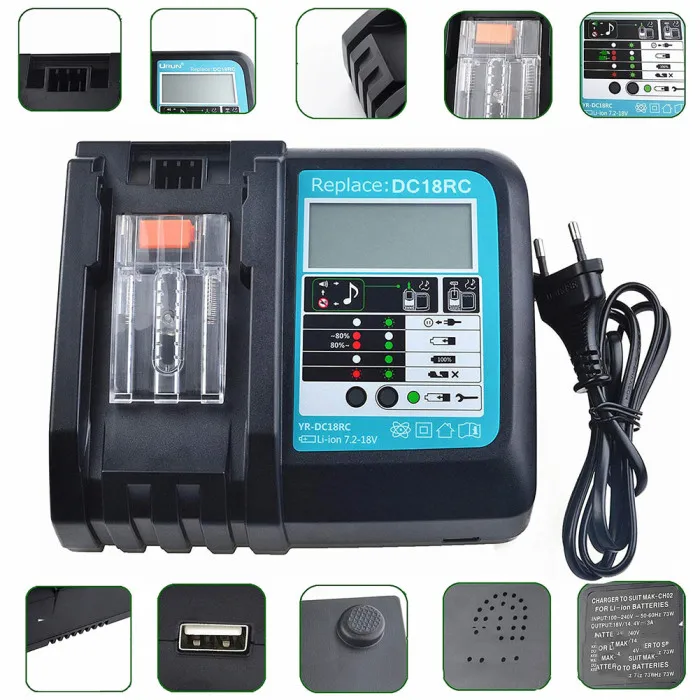 Быстрое зарядное устройство DC18RC цифровой дисплей 14,4 V/18 V 3A USB порт для Makita заменить JR предложения