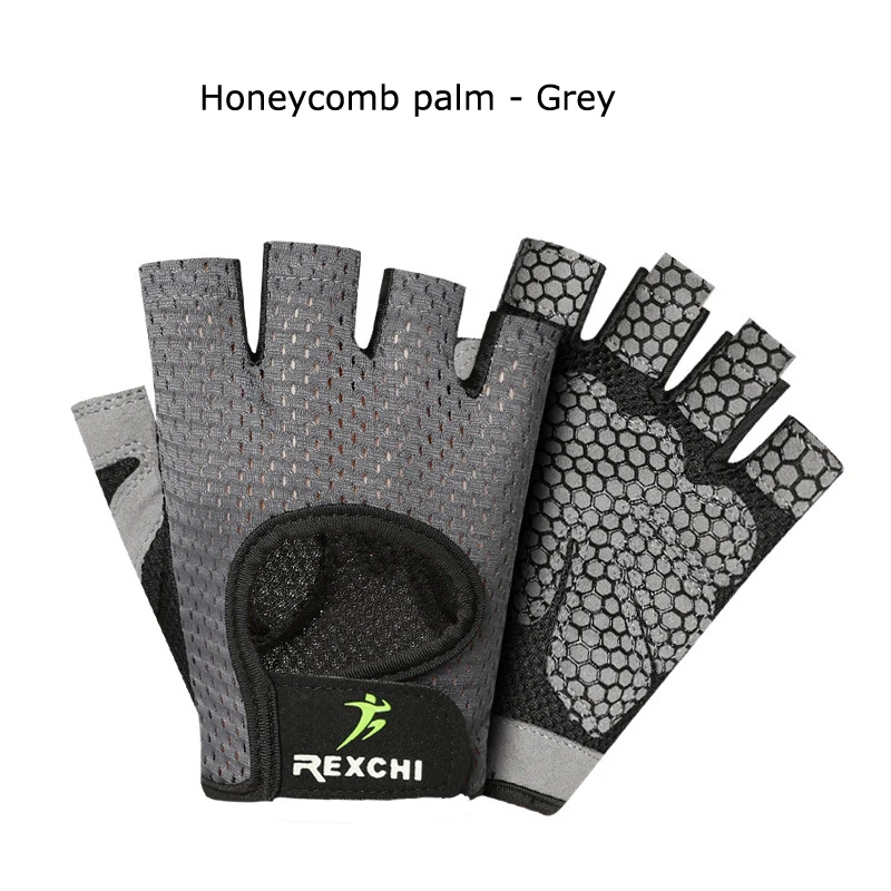 Honeycombgray Перчатки для фитнеса, силиконовые перчатки с открытой спинкой, перчатки для спортзала, для женщин и мужчин, для тренировки, бодибилдинга, половина пальцев, защита рук, солнцезащитные перчатки - Цвет: Honeycombgray
