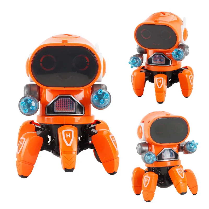 

Children New Style Douyin Power-driven Rotation Dancing Robot Cartoon Cool Lights Music Six-claw yu wan ju
