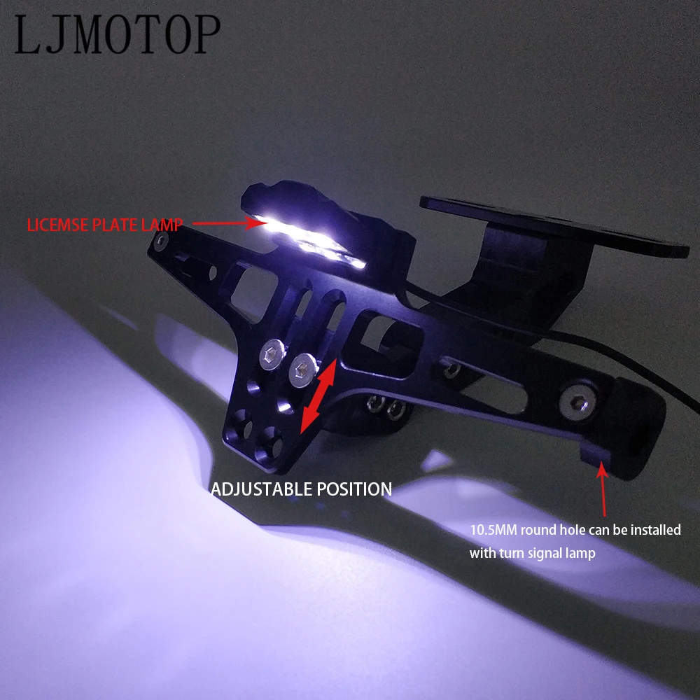 

Motorcycle License Plate Frame Holder Bracket Adjustable Angle + LED Light CNC For TRIUMRH FZ1 FAZER R6S CANADA VERSION