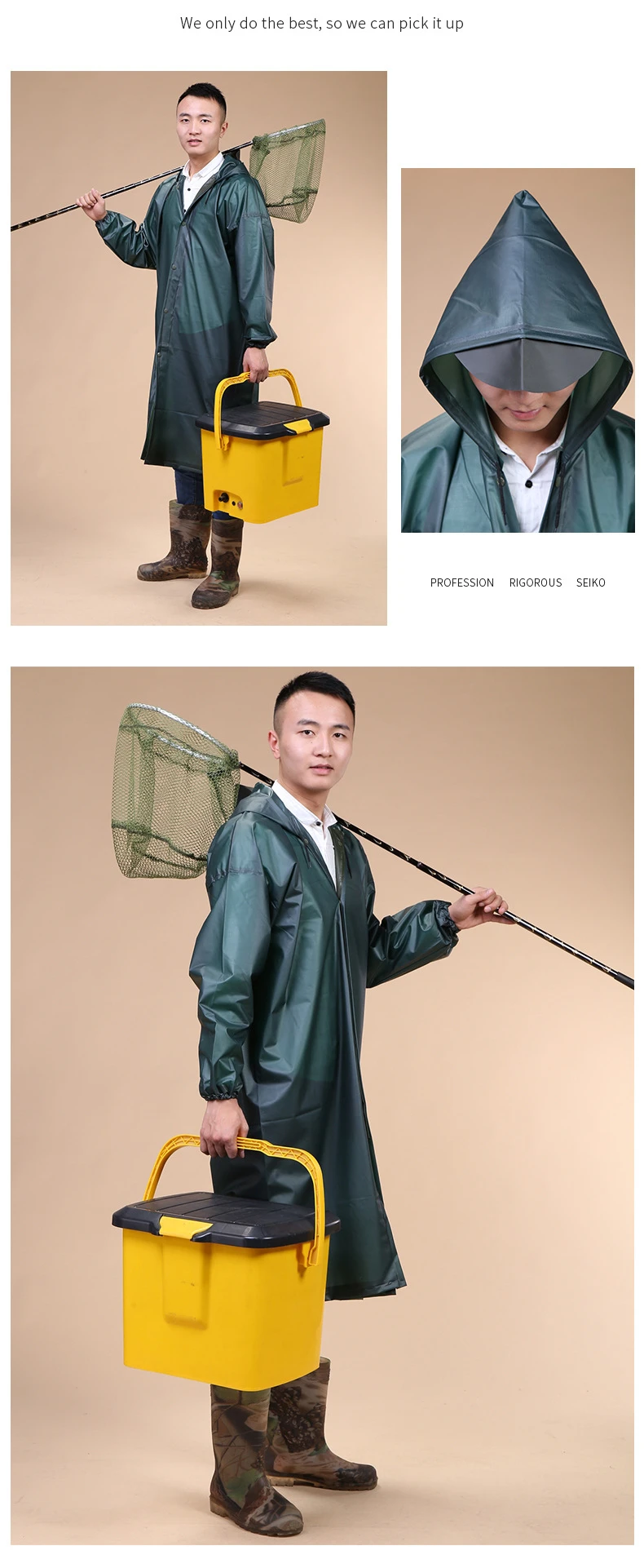 Men Outdoor Rain Coat For Working Hiking Fishing 1pc Breathable Quality Oxford Raincoat Adult Impermeable Hooded Rain Wear Cover