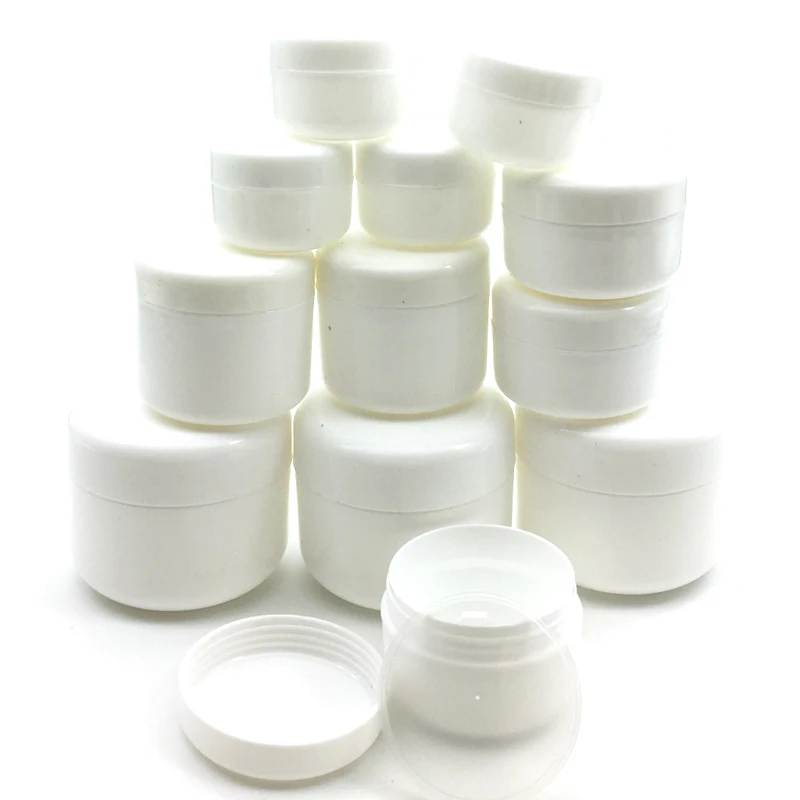 

1000Pcs 10g/20g/30g/50g Plastic Empty Makeup Jar Pot Refillable Sample bottles Travel Face Cream Lotion Cosmetic Container White