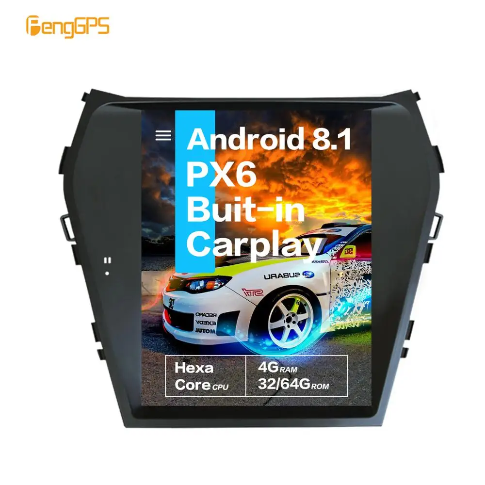  10.4''Tesla Android 8.1 PX6 4+32GB voice control Built-in CARPLAY Car Radio For Hyundai Santa Fe ix