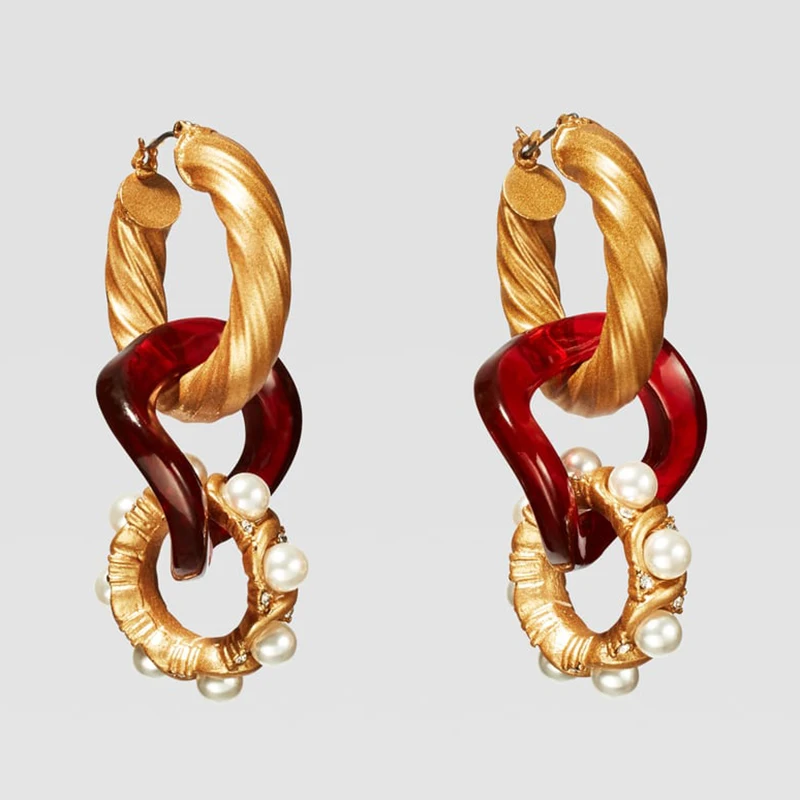 Самые новые женские ювелирные наборы ZA, Золотое колье, ожерелье из смолы, висячие серьги для женщин, модные двойные открытые кольца, свадебный браслет с шармом - Окраска металла: Earrings 19
