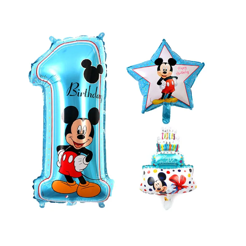 mickey WJX set2 3PC 1 комплект фольгированные шары-цифры Микки Минни 1 фольгированные шары мини-торт 1st baby shower День Рождения Декоративные детские игрушки латексные в горошек - Цвет: mickey WJX set2 3PC