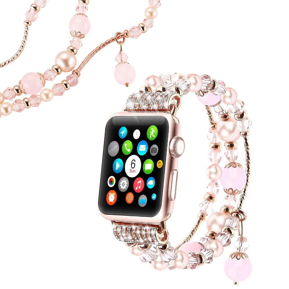 

Handmade Women Jewery Bracelet Strap for Apple Watch 5 4 Bands 44/40mm Elastic Stretch Wristband for iWatch Series 3 2 1 38/42mm