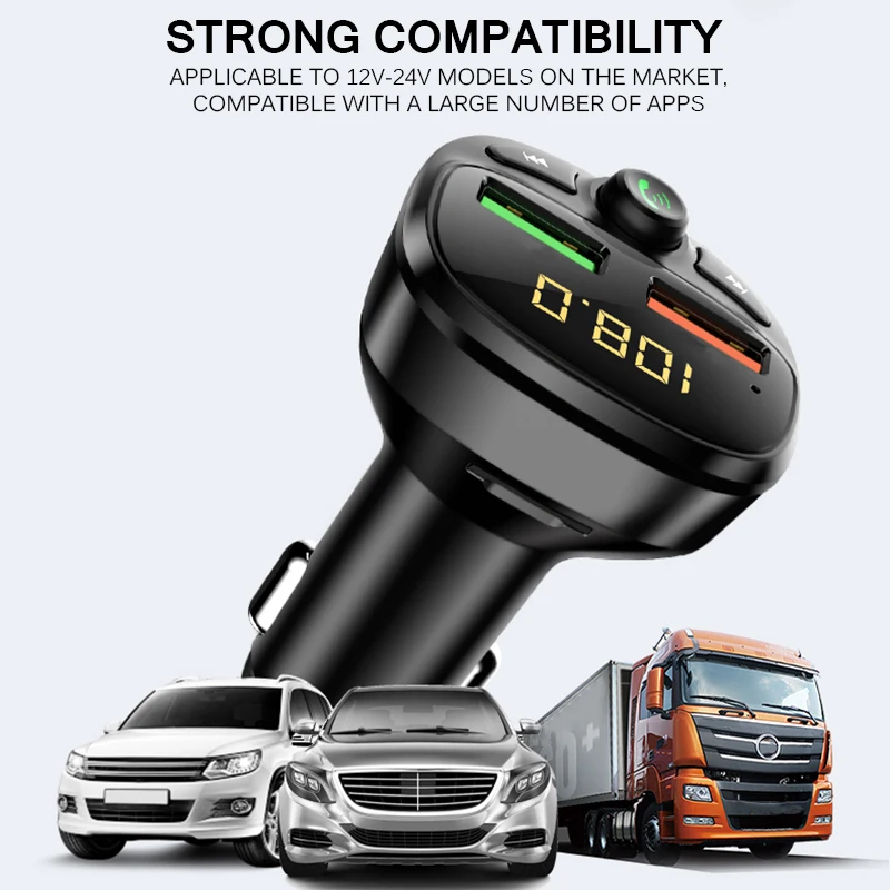 Onever HY87 Dual USB Car Charger Hand-Free Charger Mp3 TF Card Music Car Kit For Phone Wireless Fast Bluetooth Transmitter