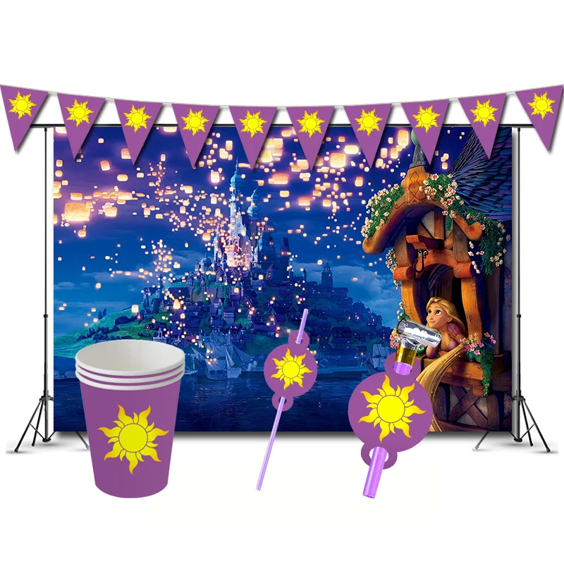 Tangled-decoraciones para fiesta de cumpleaños, juego de Rapunzel, suministros de temática, Banner, tazas