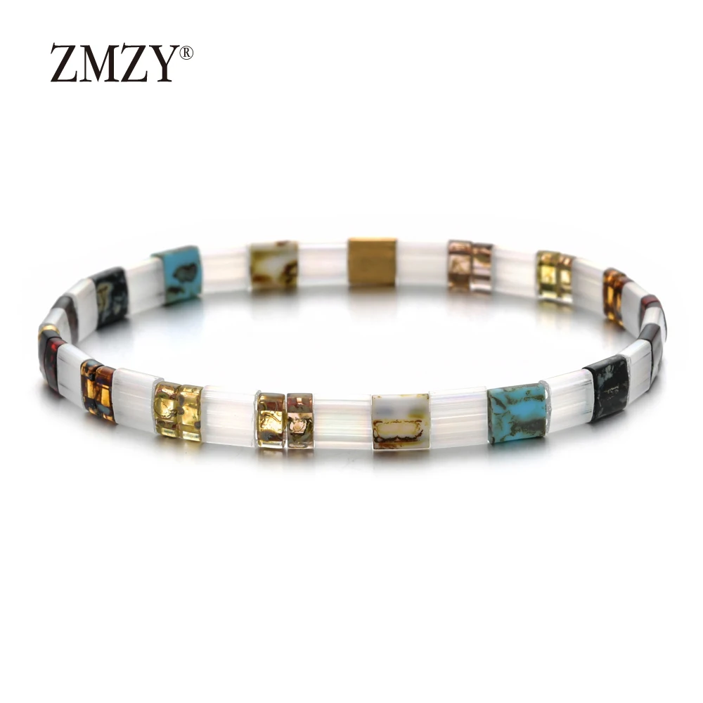 Braccialetto Elastico Miyuki Con Perline Giapponesi - Design A Piastrelle, Multicolore Bohémien, Per Donna - Cristallo E Vetro - 6