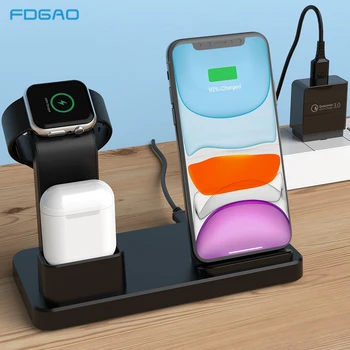 

10W Qi Wireless Charger 3 IN 1 Fast Charging Stand Dock Station for iPhone 8 X XS XR 11 Pro Max Apple Watch 5 4 3 2 1 Airpods