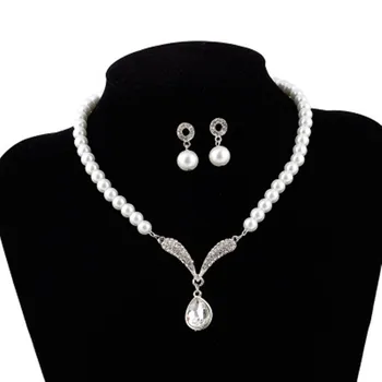 

Pearl Earring Necklace Set Woman Fashion Zircon Pendant Necklace Korean Sweet Princess Bride Romantic Wedding Dinner Jewellery