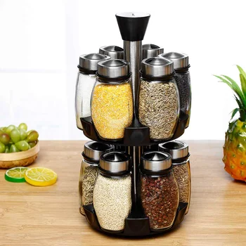 

12-Jar-Revolving-Spice-Rack-Organizer-with-12-Glass-Jar-Bottles-Spices Spinning-Countertop-Herb-and-Spice-Rack-Organizer-