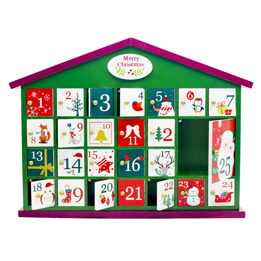 

Wooden House Countdown Calendar Advent Calendar Gift Box for Christmas Decor - Green House without Accessories