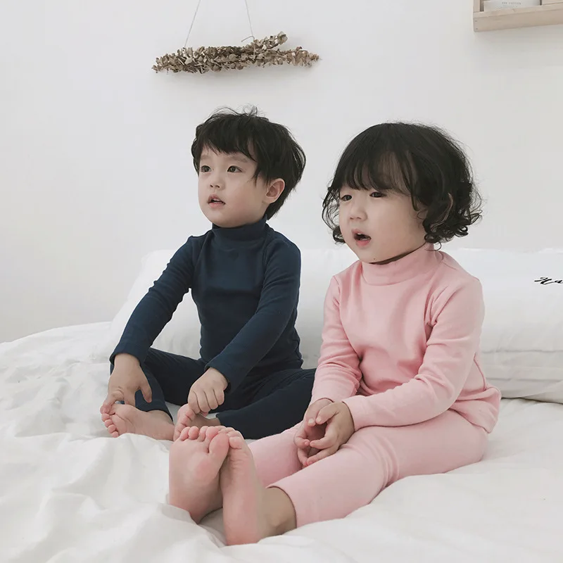 Fall and Winter New Ground Long Sleeve Medium and High Neck Suit for Children's Pajamas for Boys and Girls
