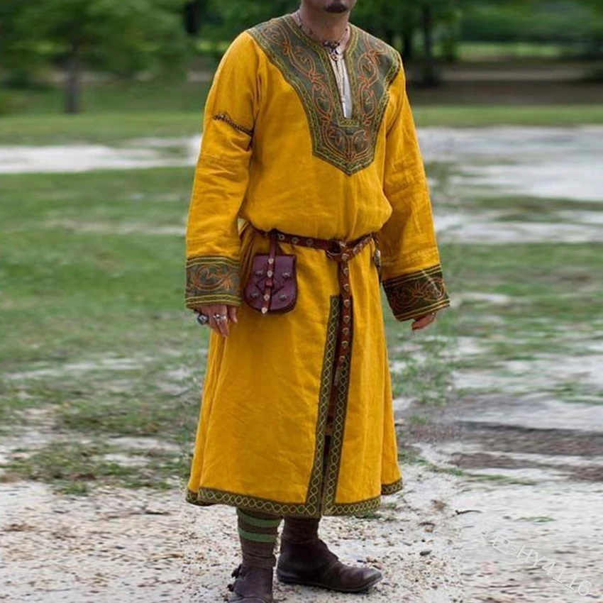 Renaissance Cosplay Middle Age Men Medieval Costume Split Long Robe ...