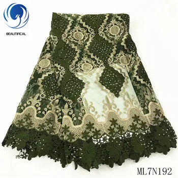 

Beautifical nigerian lace fabrics Top sale african net lace mix chemical lace with stones 5yards embroidery fabrics ML7N192