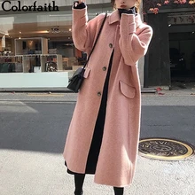 Colorfaith, новинка, Осень-зима, женские куртки, корейский стиль, для офиса, для девушек, элегантное, повседневное, длинное пальто, верхняя одежда, шерсть, JK3122