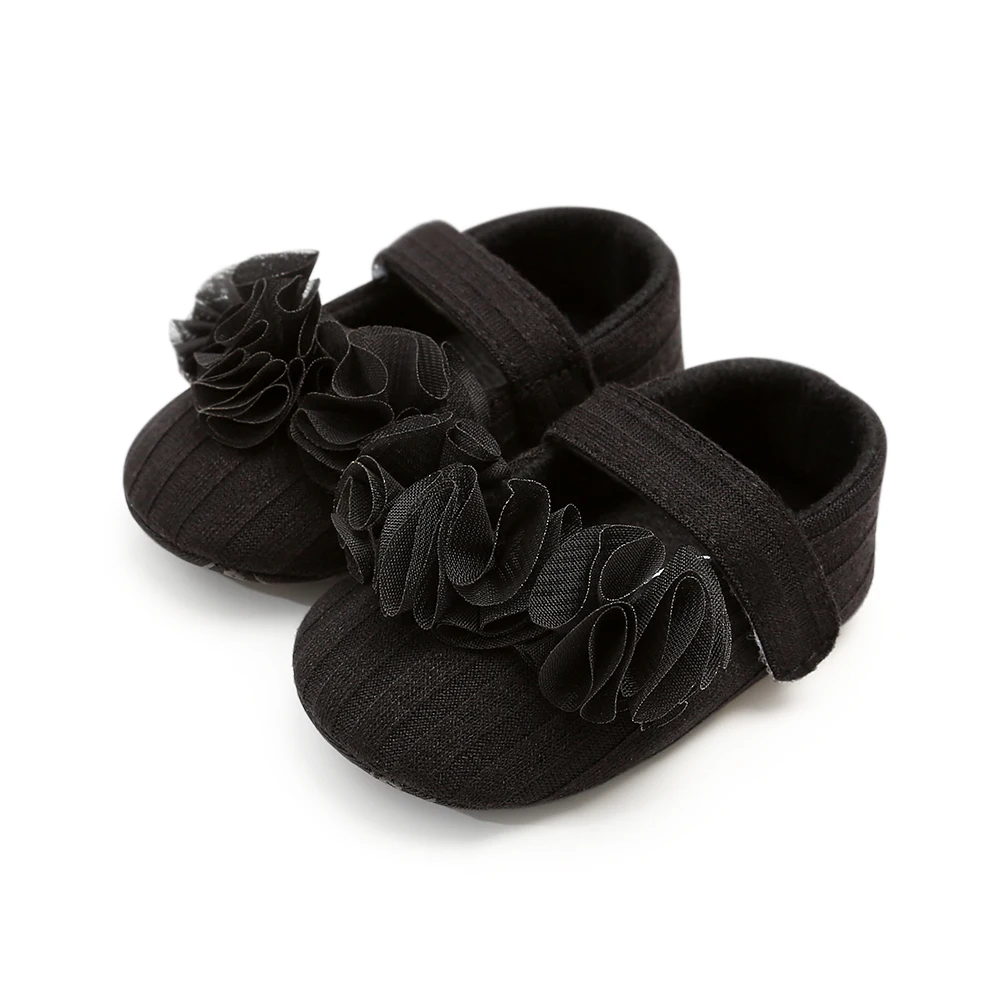 Детская повседневная обувь новорожденного девочки кроватки обувь цветок мягкие пинетки для новорождённых детей повседневные модельные туфли - Цвет: Черный