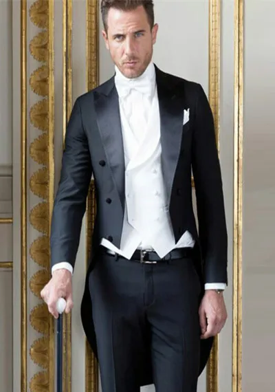 Костюм Homme Mariage итальянский черный Фрак длинная куртка утренние вечерние мужские костюмы брюки Terno Masculino смокинги для жениха 3 Piec